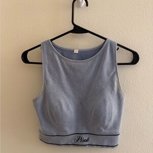 PINK Victoria's Secret Blue Ribbed Sleeveless Crop Top